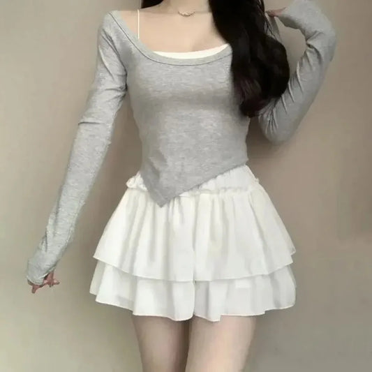 Mini Skirt Cute Sexy Balletcore Elastic High Waist Ball Gown Ruffle Patchwork Lolita Skirt Short Korean Sweet Y2K Women Clothing