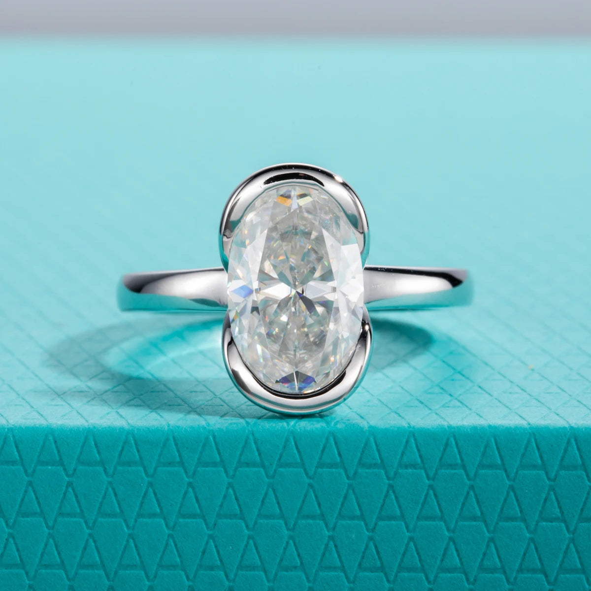 3ct D Color Oval Moissanite Engagement Ring 925 Sterling Silver Half Bezel Setting Solitaire Promise Rings for Women