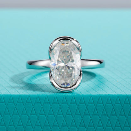 3ct D Color Oval Moissanite Engagement Ring 925 Sterling Silver Half Bezel Setting Solitaire Promise Rings for Women