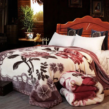 Double layers Raschel Mink Blankets Spring Winter Soft Warm Faux Fur Throw Blankets Heavy Fluffy Weighted Blankets
