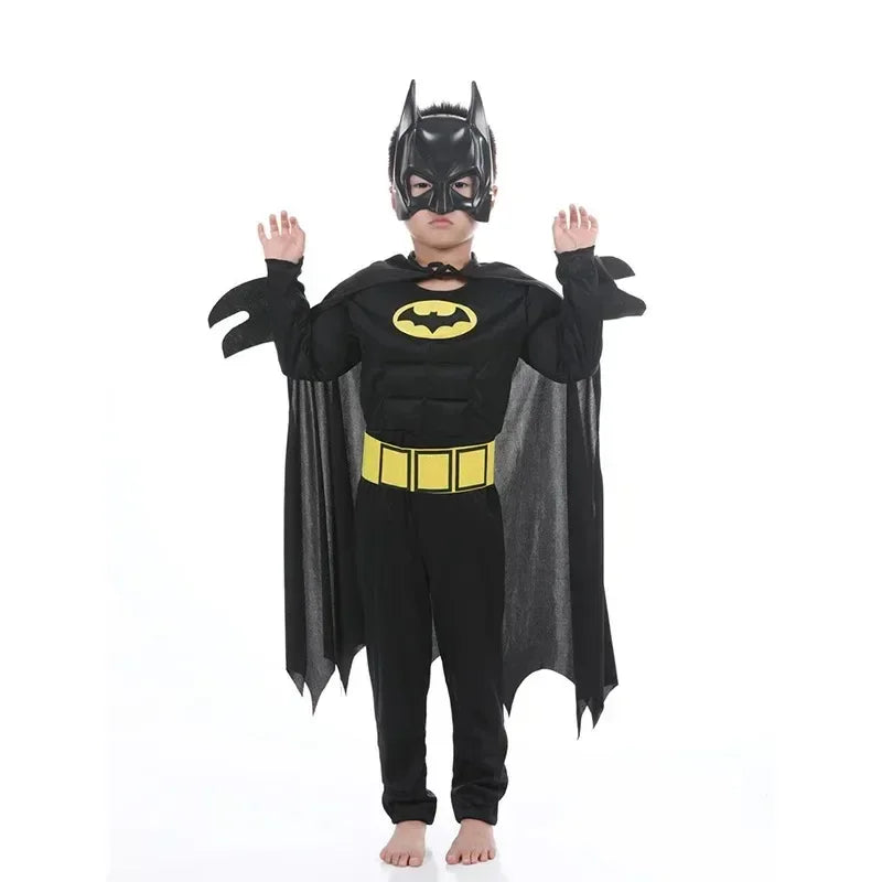 Kids Boys Muscle Costume with Mask Cloak Movie Character Superhero Cosplay Halloween Kids Bat Cosplay Jumpsuit Hero Costume Suit