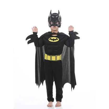 Kids Boys Muscle Costume with Mask Cloak Movie Character Superhero Cosplay Halloween Kids Bat Cosplay Jumpsuit Hero Costume Suit
