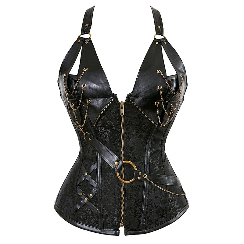 Steampunk Corsets for Women V-neck Gothic Corset Jacquard Corset Vest Cosplay Costume Pirate Corset Brown Black