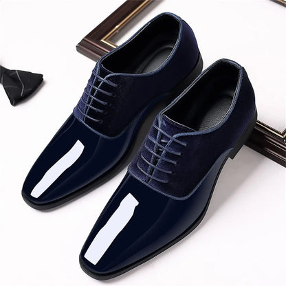 Men's Oxford Shoes High Gloss Low Top Square Toe Lace-Up Formal Suit Tuxedo Dress Shoes For Business Casual Shoe For Men