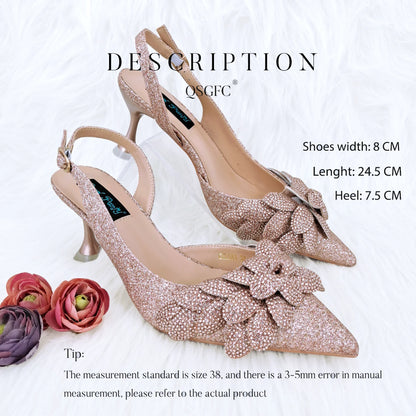Nigerian Banquet Shoes and Bags African Fashion Peach Ladies Matching Shoes and Bags Pointed Toe High Heels Wedding Party