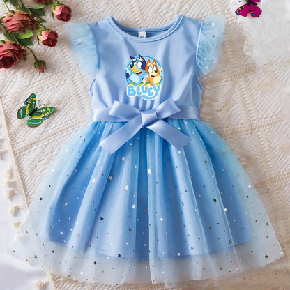 Girls Sequin Tutu Dress with Bow Flutter Sleeves Summer Princess Party Outfit for Toddler Kids 2-6 Years