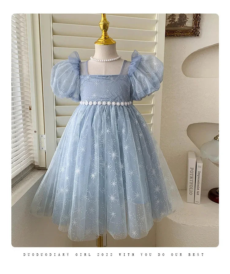 Girls Casual Dresses Summer Dress for Girls Children's Ethereal Puff-Sleeve Tulle Princess Dress Kids Clothes