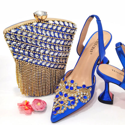 Gold New Shoes For Women Designer Pointed-Toe Luxury Wedding Peach Color Hollowed Out Design Bag and Shoes Matching Set