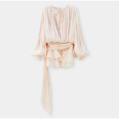Stunning Shiny Ruffles Lace Up Mini Dress Women's Chic Loose Hollow Out A-line Pleated Vestidos Lady Summer Party Gowns 2025 New