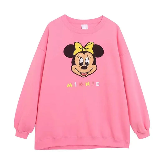 Mouse Chip An' Dale Cartoon Print Embroidery Fleece Sweatshirt New Women O-Neck Pullover Jumper Tops