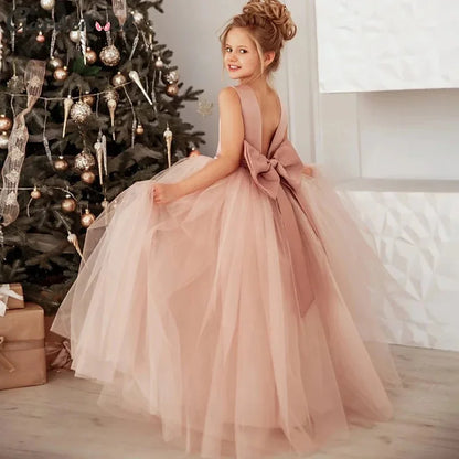 New Luxury Wedding Flower Girl Dress Suitable for Girls Aged 8-12 Dresses V-neck Long sheer Party Costume Carnival Costume