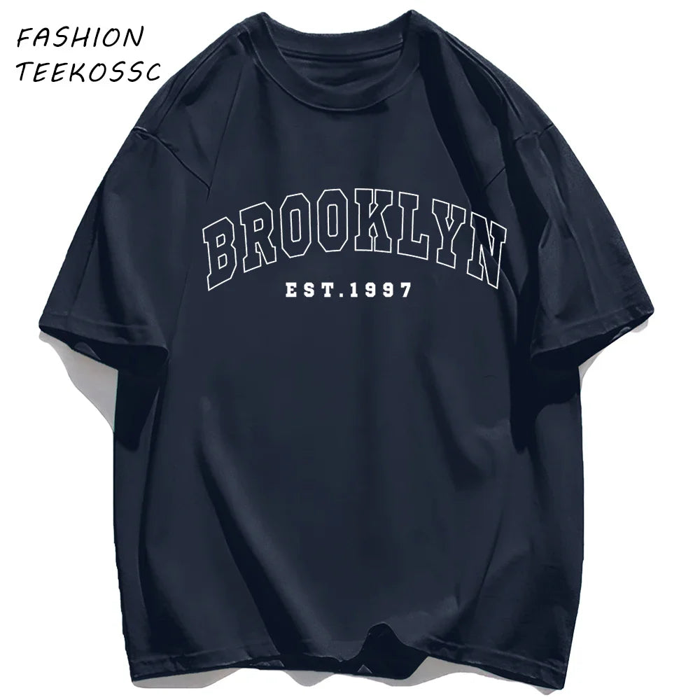 Brooklyn Est 1997 City Usa Printing Men T-Shirt Summer Casual T Shirts All-Match Crewneck Tops Oversized Soft Streetwear