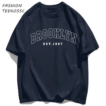 Brooklyn Est 1997 City Usa Printing Men T-Shirt Summer Casual T Shirts All-Match Crewneck Tops Oversized Soft Streetwear
