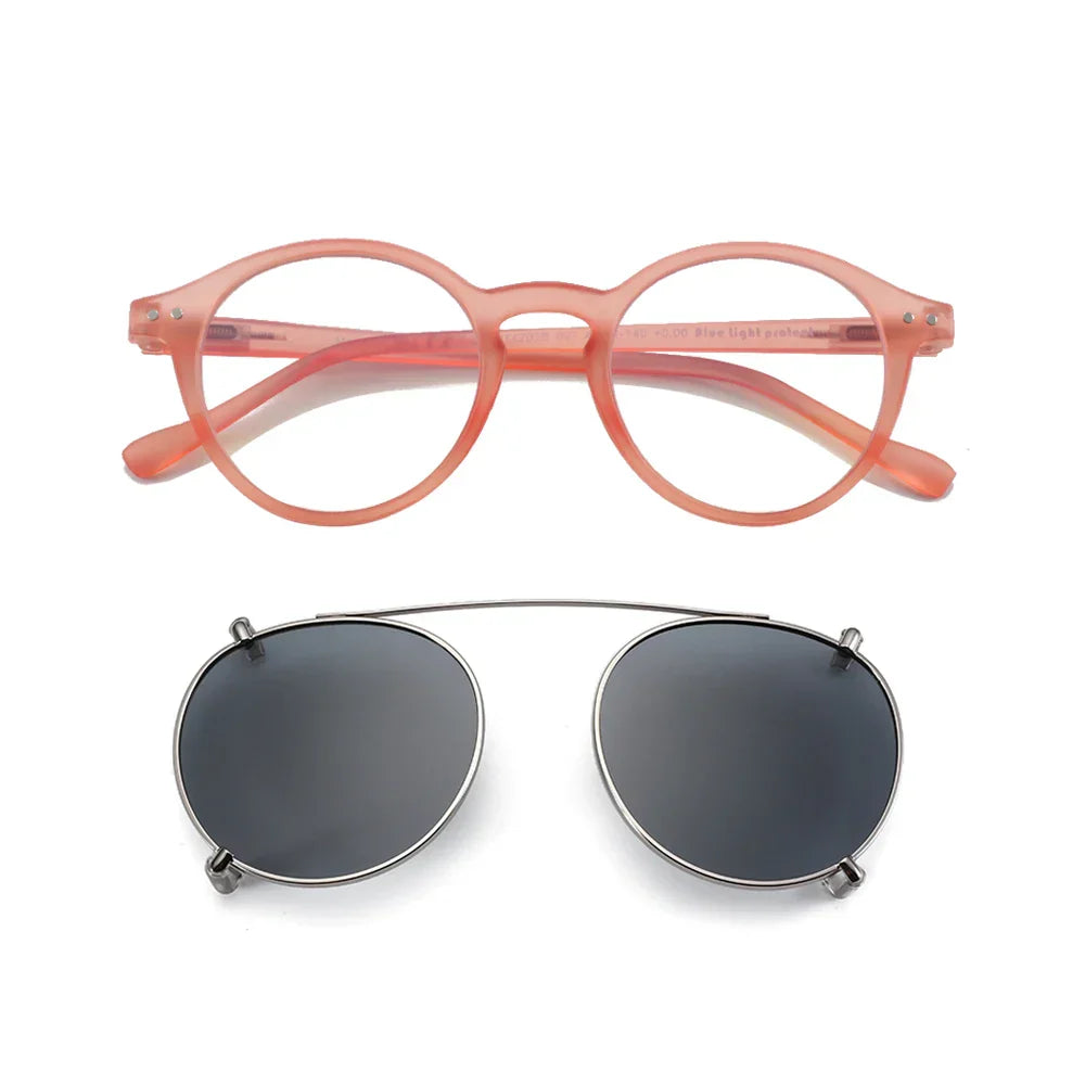 Steampunk Style Glasses (Anti Blue Light Blocking Eyewear) + Clip Lenses（Polarized Sunglasses Clips）for Women Men