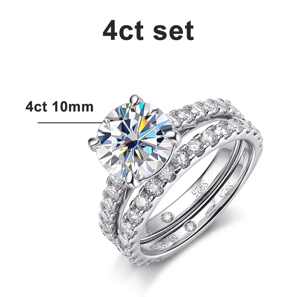 D VVS1 Moissanite Rings for women Sparkling Diamond Bridal Sets with GRA s925 Sterling Sliver Plated 18k Eternity Band