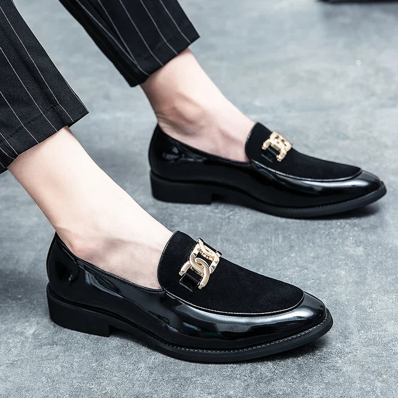 Men's fashion simple leather shoes business casual shiny loafers men's Korean version hairdresser small leather shoes