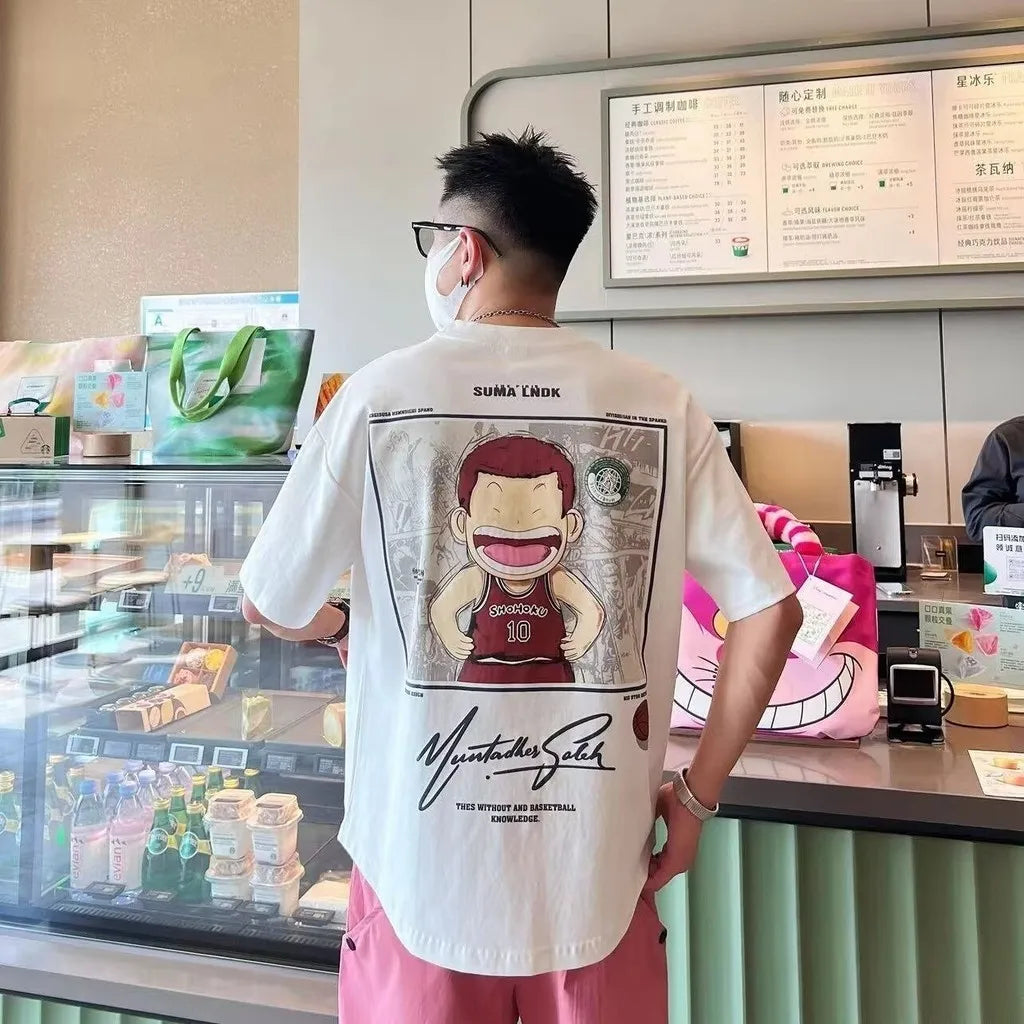Men's Oversized Tee Casual Loose Japanese anime slam dunk Printed T-shirt Suitable Men Women
