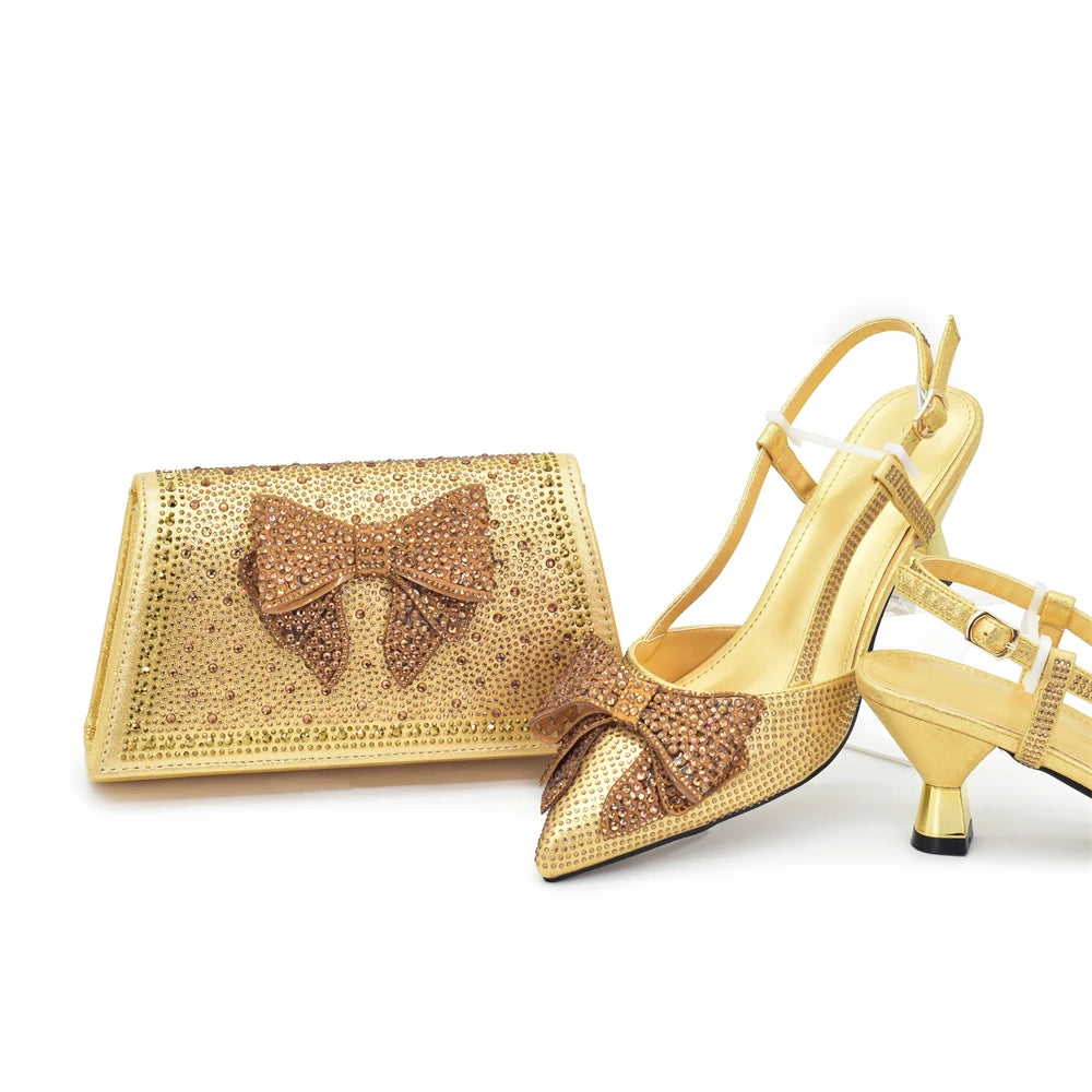 Italian Shoe and Bag Set Designer Wedding Luxury Italian Shoes and Bag Set for Women Full Rhinestone Party Pumps