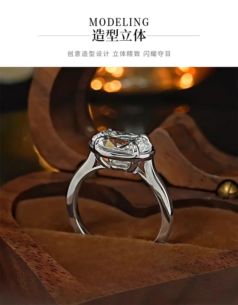 S925 Silver 7 * 11mm Elliptical White Zircon Ring Set with Classic Fashion Women's Jewelry