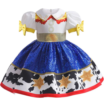 Girl's Sequin Bubble Sleeves Princess Dress 2025 New Baby Bow Knot Contrast Color Fluffy Dress Carnival Performance Dress