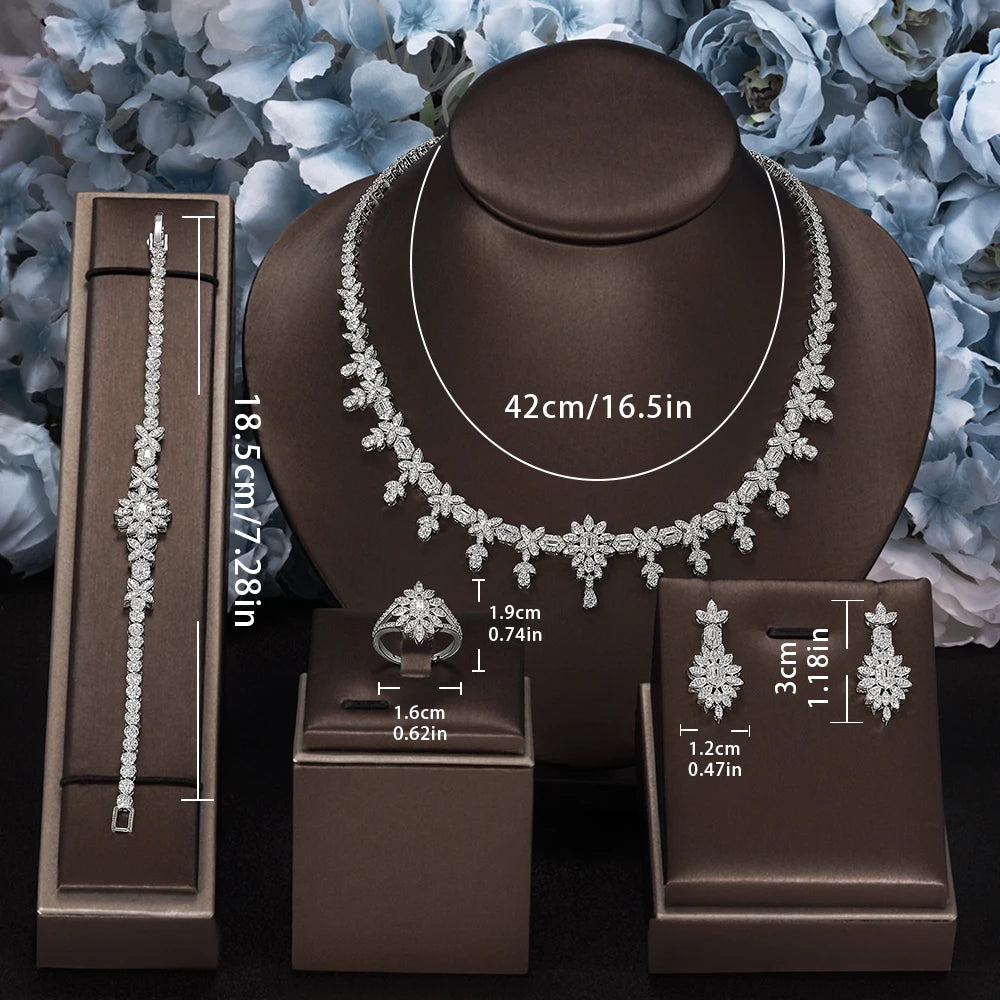 Luxury 4 Pieces Bridal Wedding Jewelry Set for Women Sparkling Cubic Zirconia Nigeria Bride Accessories