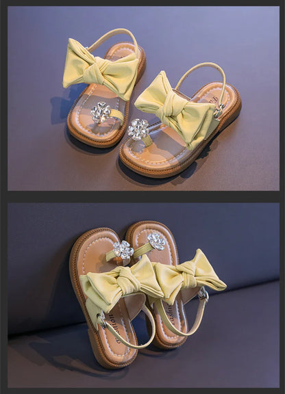 Sparkly Rhinestone Flip Flop for Girls Back Strape Children Slingbacks Shoes Nice Wedding Party Shoes with Large Bow-knot I05302