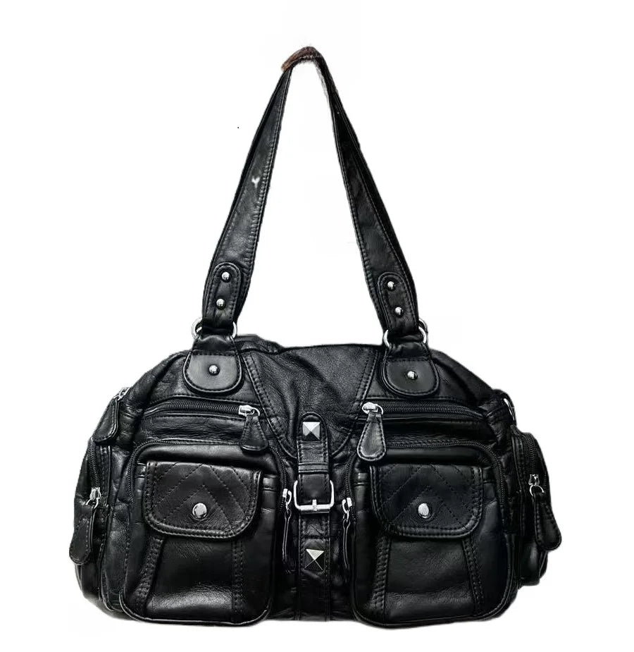 Women Small Handbags Satchel Top-handle Handbag PU Shoulder Bag 8”x11” Dumpling Pack Multi-pockets Shoulder Bag