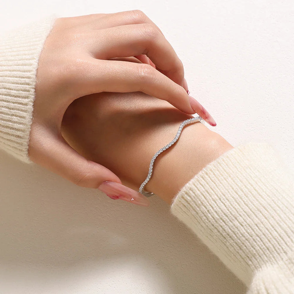 Fashion Wave Shape Bangle s925 Silver Moissanite Bracelets Women Semi Eternal Rondelle Bracelet Party Fine Jewelry Gift