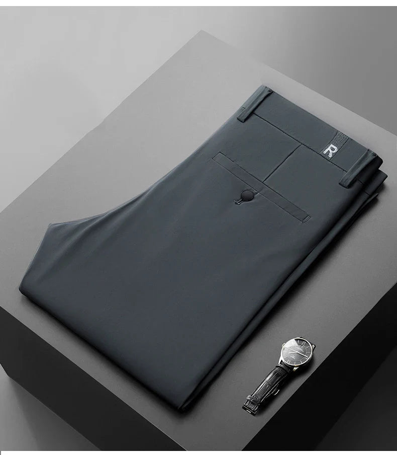 2024 New Thin Men Brand Business Causal Suit Pants Straight Slim Soft Fabric Trouser Spring Summer Elegant Popular Male Clothes