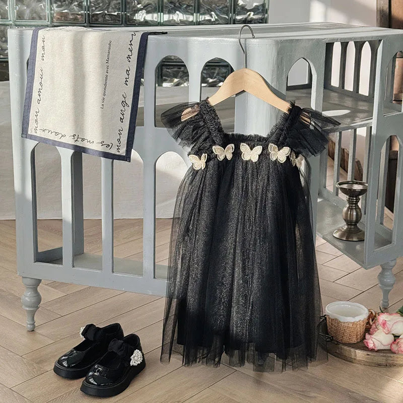 Summer Kids Sweet Mesh Dress Girls 5 Colors Suspended 3D Butterfly Skirt Children Tutu Princess Dress
