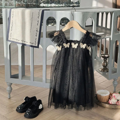 Summer Kids Sweet Mesh Dress Girls 5 Colors Suspended 3D Butterfly Skirt Children Tutu Princess Dress