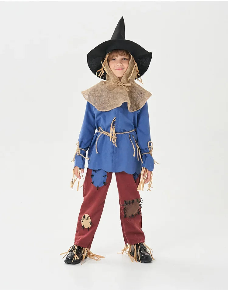 Boys Girls Scarecrow Costume Halloween Purim The Wizard of OZ Scarecrow Cosplay Outfit Fantasia Party Fancy Dress