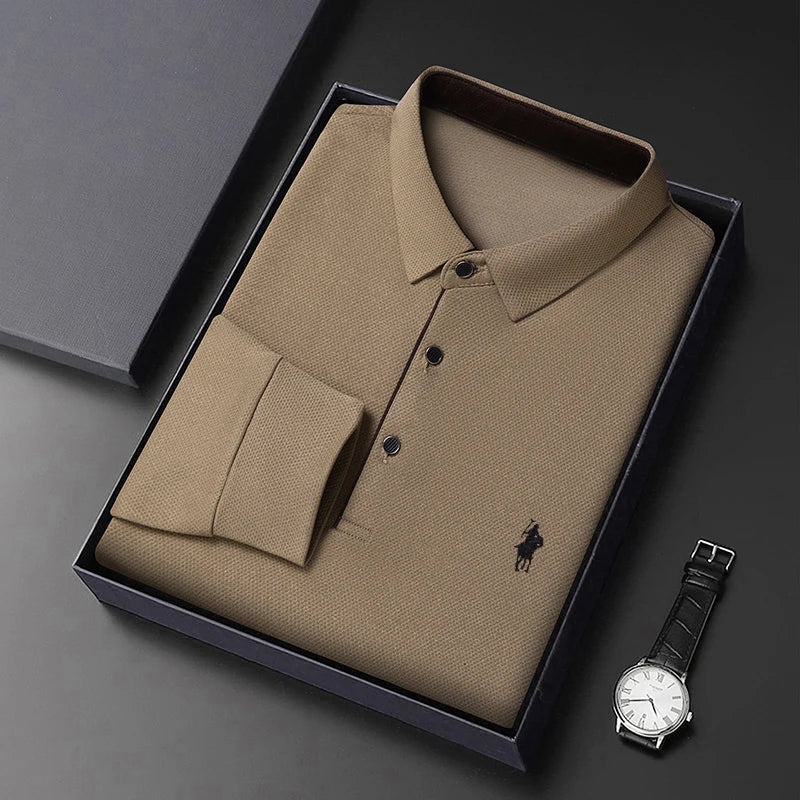 Spring and Autumn Pure Cotton Men's Long Sleeve Collar T-shirt Business Casual Fashion Comfortable Versatile Polo Shirt