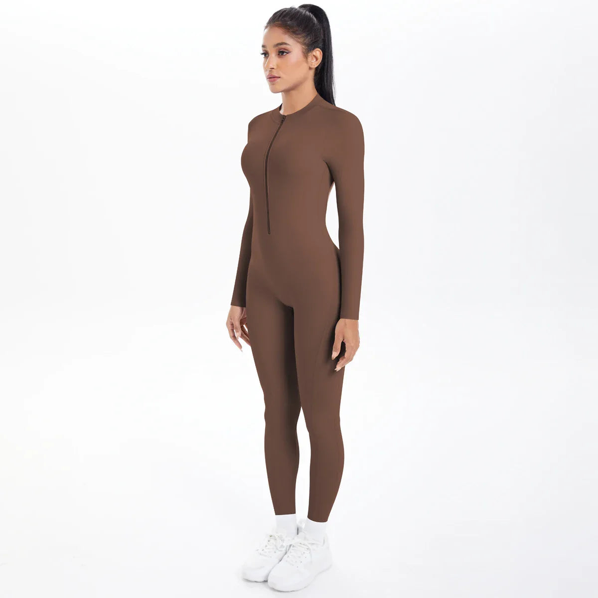 Solid Color Bodysuits for Woman's Backless Long Sleeved Zipper Yoga Jumpsuits High Dtrength Workout Sports Fitness Clothing Set