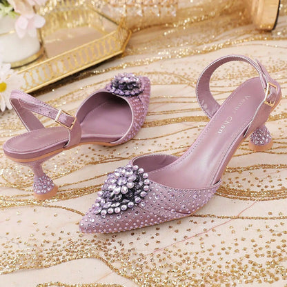 Chic Women's Wedding High Heels - Italian Rhinestone-Embellished Pointed-Toe Design for Elegant Events - Offered in Plus Sizes