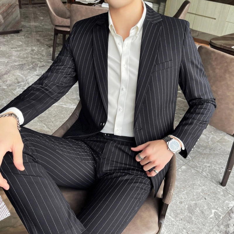 Conjunto Masculino de Terno e Calça de Luxo 2023 Britânico Festa de Casamento Moda Negócios Casual Tendência Duas Peças