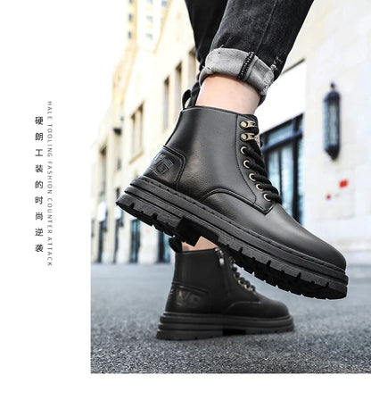 Men's boots four seasons soft-sole non-slip casual boots fashion outdoor work boots high boots classic Joker youth leather boots