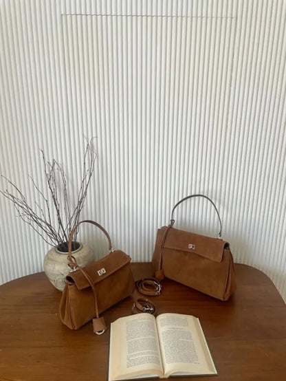 Suede Leather Tote Bag for Women Large Capacity Cowhide Shoulder Bag Designer Lock Satchel Chic Soft Nubuck Crossbody Purse
