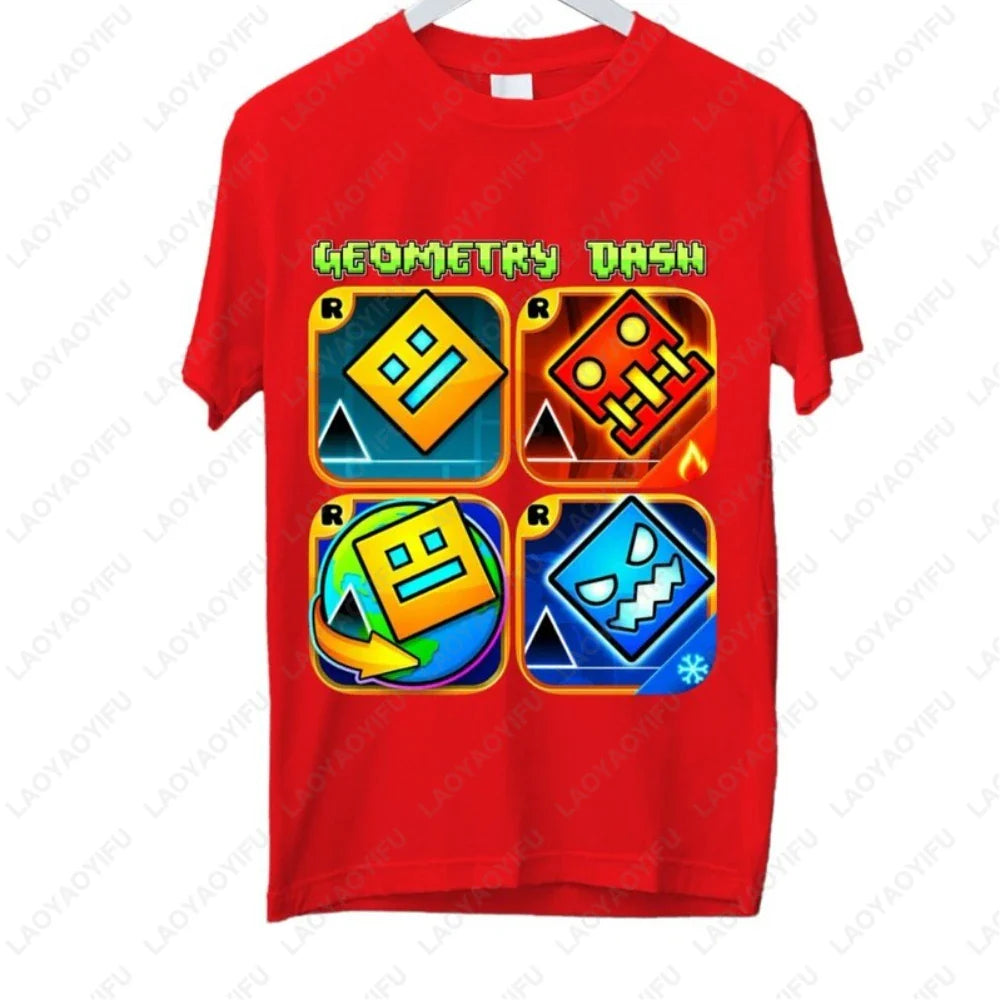 Dash Into Fun” Geometry Dash T-Shirt - 3D Gaming Characters Birthday Gift Cotton Summer Unisex Adult Style Printed T-shirt Tops