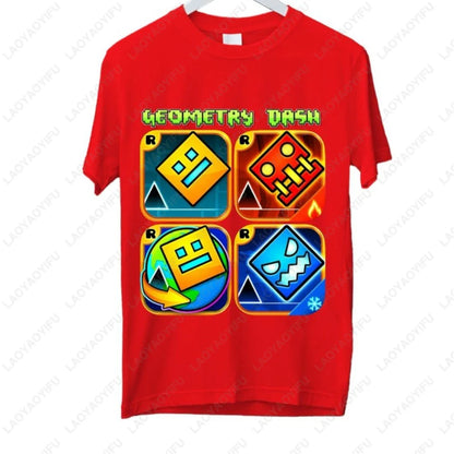Dash Into Fun” Geometry Dash T-Shirt - 3D Gaming Characters Birthday Gift Cotton Summer Unisex Adult Style Printed T-shirt Tops