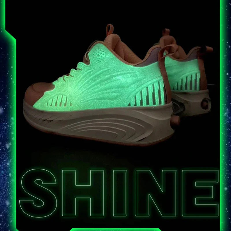 New Glow-in-the-dark Rotary Roller Skates Girls Invisible Four-wheel Retractable Walk-on Shoes Boy for Students Sizes 29-41