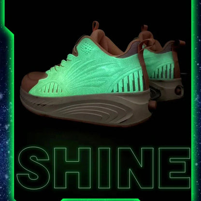 New Glow-in-the-dark Rotary Roller Skates Girls Invisible Four-wheel Retractable Walk-on Shoes Boy for Students Sizes 29-41