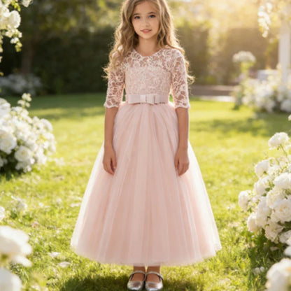 Teenager Girls White Bridesmaid Dresses Wedding Birthday Party Ball Gown Flower Girls First Communion Costume 3 to 14 Years