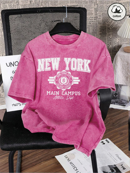 New York City Letter Printed Washed T-Shirts Men Oversize Cotton T Shirt Summer O-Neck Short Sleeve Tops Casual Male Clothes