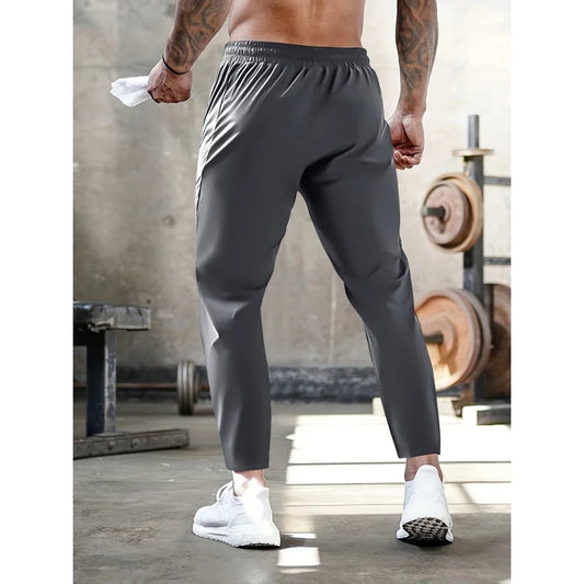 Men's Casual Pants High Elastic Fiber Drawstring Zipper Pocket Quick Dry Sports Pants Baggy Joggers Football Hiking Man Fishing