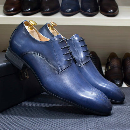 Classic Business Shoes Men Oxford Derby Genuine Leather Pointed Toe Fashion Lace Up High Quality Office Wedding Formal Shoe Male