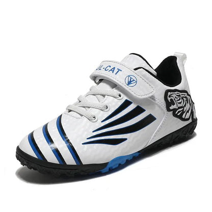 Fashion Gold Children's Football Shoes Outdoor Non-slip Turf Soccer Shoes Kids HOOK&LOOP Low-cut Sports Sneakers Child Trainers
