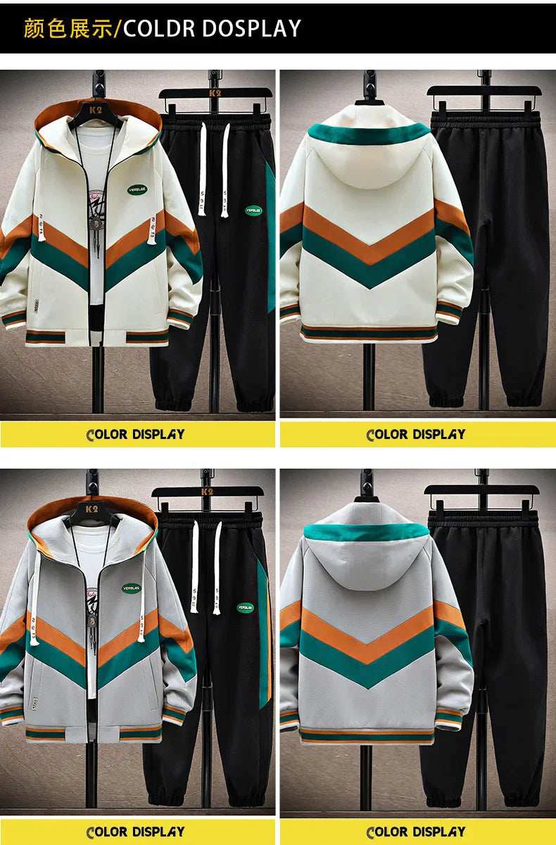 Spring Autumn Men's Sets Korean Fashion Joggers Suit Men Casual Men patchwork Streetwear Hooded Tracksuit Men Two Piece Set