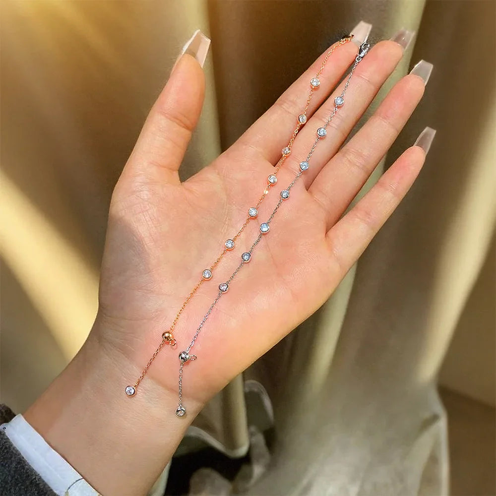 Full 0.1CT 3mm D Color Moissanite Diamond Link Bracelet for Woman 925 Silver Plated 18k Adjustable 15-20cm Chain Bracelets