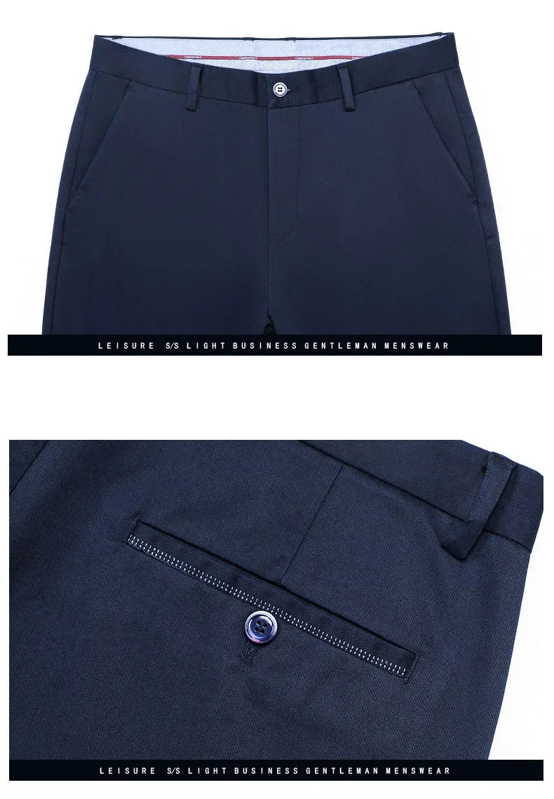 Fiber Men's Casual Pants Anti-wrinkle Comfortable Baggy Straight Business Formal Trousers Male Brand Clothing